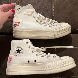 Converse White Embroidered High-Top Sneakers